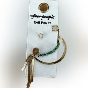 Free People Ear Cuff Set Gold tone with Star stud earring NWT